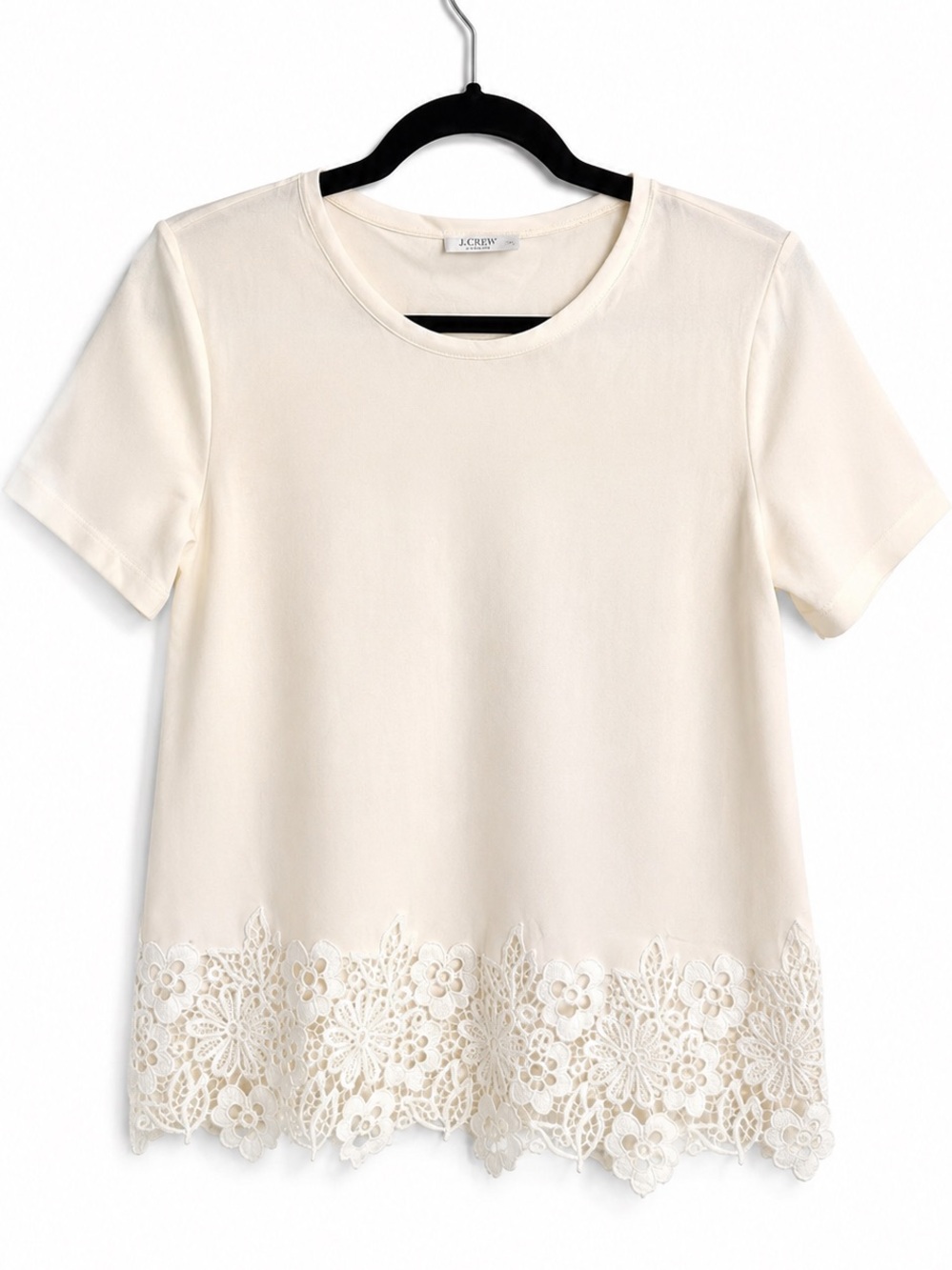 Equipment Femme Ivory Crepe Tee Floral Lace Hem Top Small